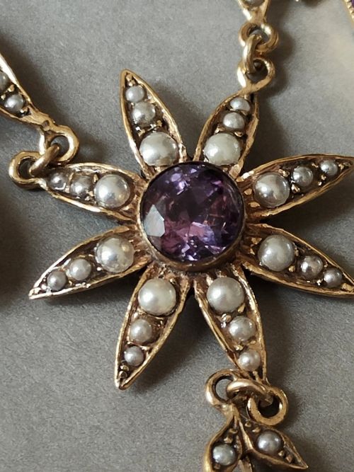 VICTORIAN 9CT GOLD AMETHYST AND PEARL NECKLACE - ADDITIONAL PHOTO 8