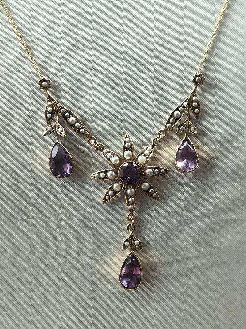 VICTORIAN 9CT GOLD AMETHYST AND PEARL NECKLACE - ADDITIONAL PHOTO 9