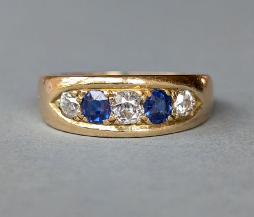 antique heavy 18ct gold sapphire diamond gypsy ring - CATEGORY: ANTIQUE JEWELLERY - DATED VICTORIAN
