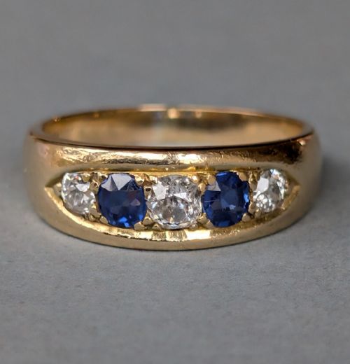 ANTIQUE HEAVY 18CT GOLD SAPPHIRE DIAMOND GYPSY RING - ADDITIONAL PHOTO 1
