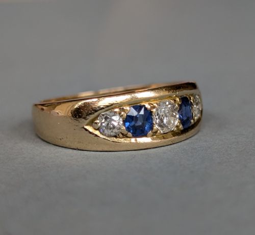 ANTIQUE HEAVY 18CT GOLD SAPPHIRE DIAMOND GYPSY RING - ADDITIONAL PHOTO 2