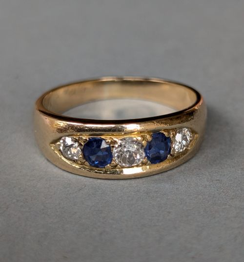 ANTIQUE HEAVY 18CT GOLD SAPPHIRE DIAMOND GYPSY RING - ADDITIONAL PHOTO 3