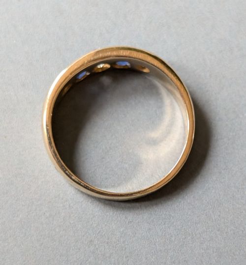 ANTIQUE HEAVY 18CT GOLD SAPPHIRE DIAMOND GYPSY RING - ADDITIONAL PHOTO 4