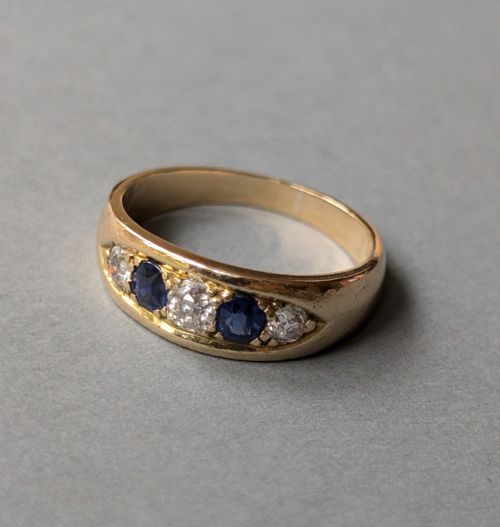 ANTIQUE HEAVY 18CT GOLD SAPPHIRE DIAMOND GYPSY RING - ADDITIONAL PHOTO 7