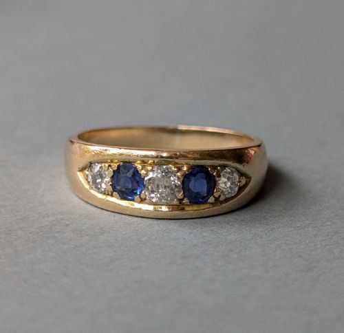ANTIQUE HEAVY 18CT GOLD SAPPHIRE DIAMOND GYPSY RING - ADDITIONAL PHOTO 8