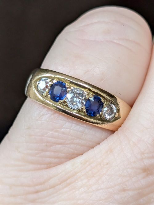 ANTIQUE HEAVY 18CT GOLD SAPPHIRE DIAMOND GYPSY RING - ADDITIONAL PHOTO 9