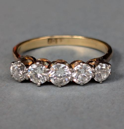 ART DECO 18CT GOLD DIAMOND FIVE STONE RING - ADDITIONAL PHOTO 1