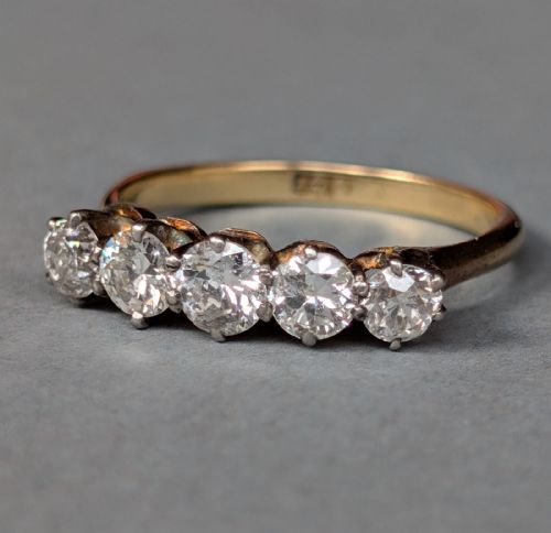 ART DECO 18CT GOLD DIAMOND FIVE STONE RING - ADDITIONAL PHOTO 2