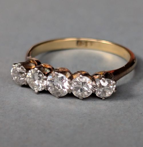 ART DECO 18CT GOLD DIAMOND FIVE STONE RING - ADDITIONAL PHOTO 4