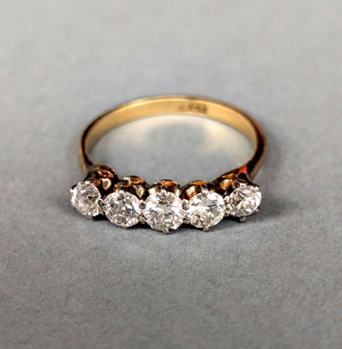 ART DECO 18CT GOLD DIAMOND FIVE STONE RING - ADDITIONAL PHOTO 8