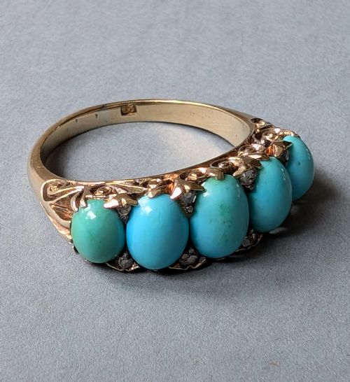 HEAVY VICTORIAN 18CT GOLD TURQUOISE DIAMOND RING - ADDITIONAL PHOTO 1