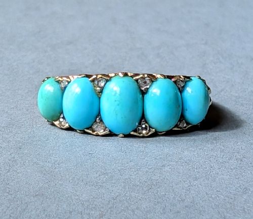HEAVY VICTORIAN 18CT GOLD TURQUOISE DIAMOND RING - ADDITIONAL PHOTO 3