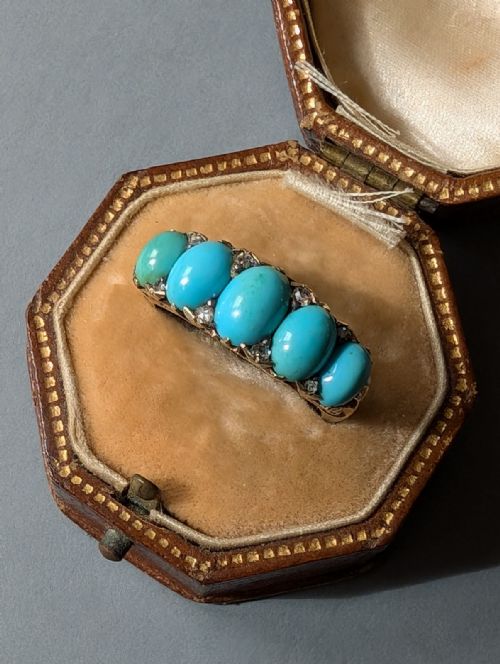 HEAVY VICTORIAN 18CT GOLD TURQUOISE DIAMOND RING - ADDITIONAL PHOTO 6