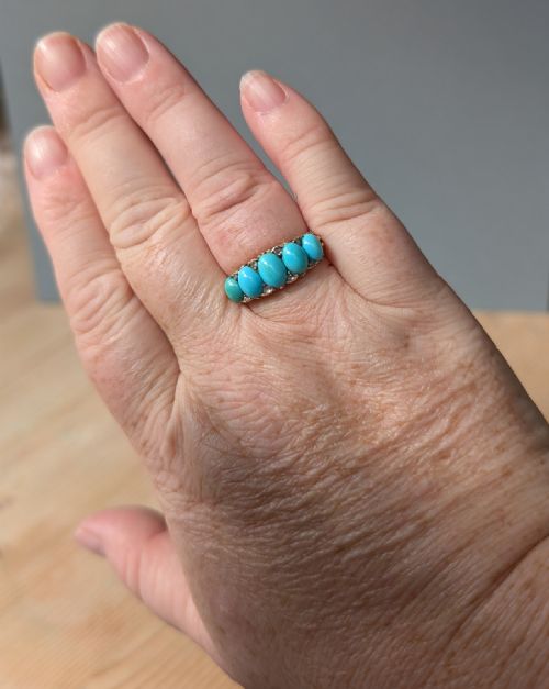 HEAVY VICTORIAN 18CT GOLD TURQUOISE DIAMOND RING - ADDITIONAL PHOTO 9