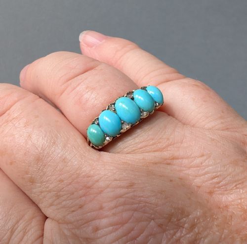 HEAVY VICTORIAN 18CT GOLD TURQUOISE DIAMOND RING - ADDITIONAL PHOTO 10