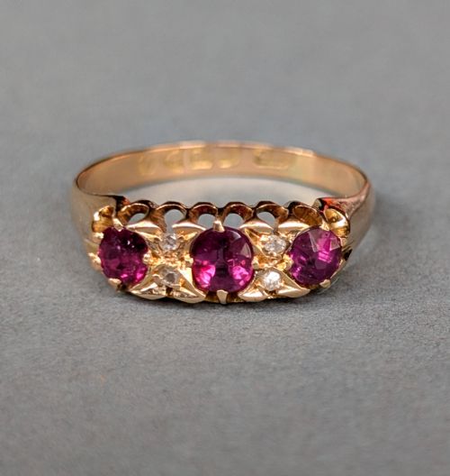 stunning antique 18ct gold ruby diamond ring c1901 - CATEGORY: ANTIQUE JEWELLERY - DATED EDWARDIAN