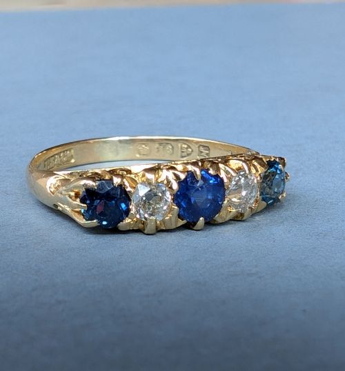ANTIQUE 18CT GOLD SAPPHIRE DIAMOND RING - ADDITIONAL PHOTO 2