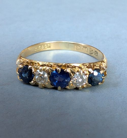 ANTIQUE 18CT GOLD SAPPHIRE DIAMOND RING - ADDITIONAL PHOTO 3