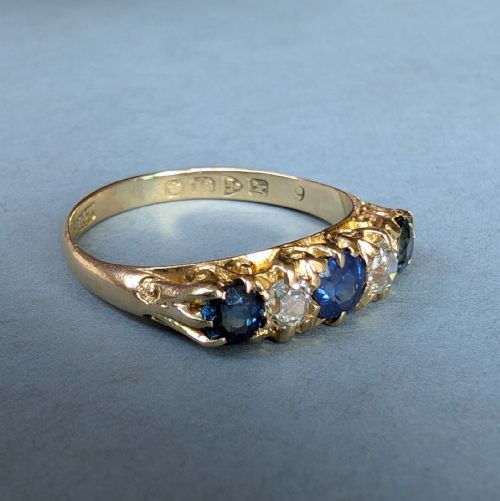 ANTIQUE 18CT GOLD SAPPHIRE DIAMOND RING - ADDITIONAL PHOTO 4