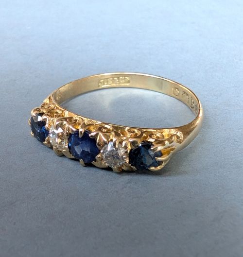 ANTIQUE 18CT GOLD SAPPHIRE DIAMOND RING - ADDITIONAL PHOTO 6