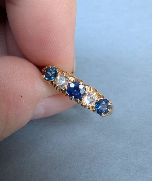ANTIQUE 18CT GOLD SAPPHIRE DIAMOND RING - ADDITIONAL PHOTO 8