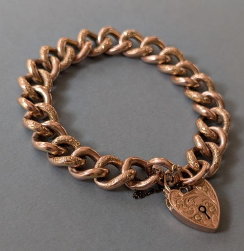 VICTORIAN ENGRAVED 9CT ROSE GOLD CHAIN BRACELET HEART PADLOCK 206G - ADDITIONAL PHOTO 2