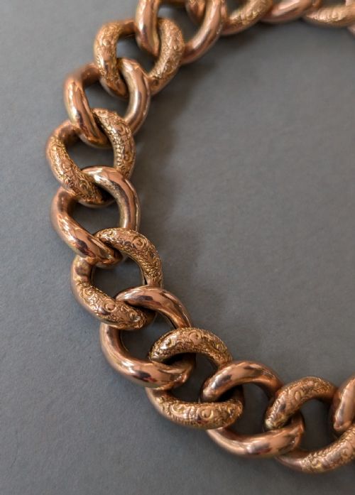 VICTORIAN ENGRAVED 9CT ROSE GOLD CHAIN BRACELET HEART PADLOCK 206G - ADDITIONAL PHOTO 3