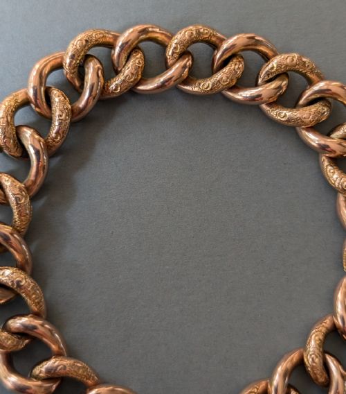 VICTORIAN ENGRAVED 9CT ROSE GOLD CHAIN BRACELET HEART PADLOCK 206G - ADDITIONAL PHOTO 5