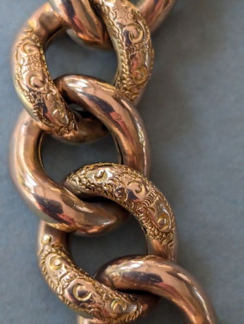 VICTORIAN ENGRAVED 9CT ROSE GOLD CHAIN BRACELET HEART PADLOCK 206G - ADDITIONAL PHOTO 6