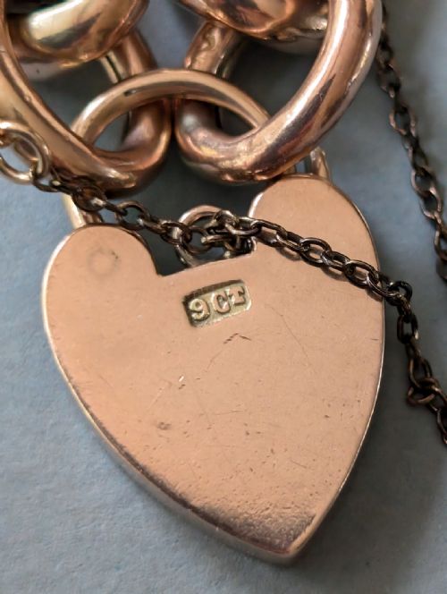 VICTORIAN ENGRAVED 9CT ROSE GOLD CHAIN BRACELET HEART PADLOCK 206G - ADDITIONAL PHOTO 9