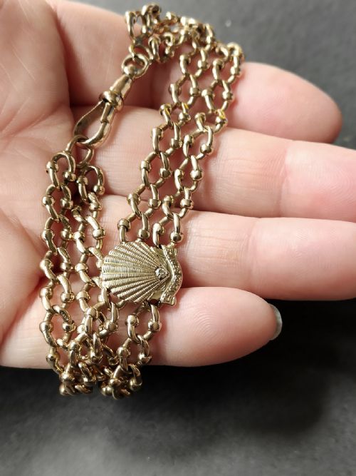 HEAVY ANTIQUE 9CT GOLD BRACELET WITH SHELL DIAMOND - ADDITIONAL PHOTO 7