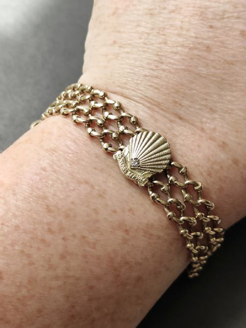 HEAVY ANTIQUE 9CT GOLD BRACELET WITH SHELL DIAMOND - ADDITIONAL PHOTO 9