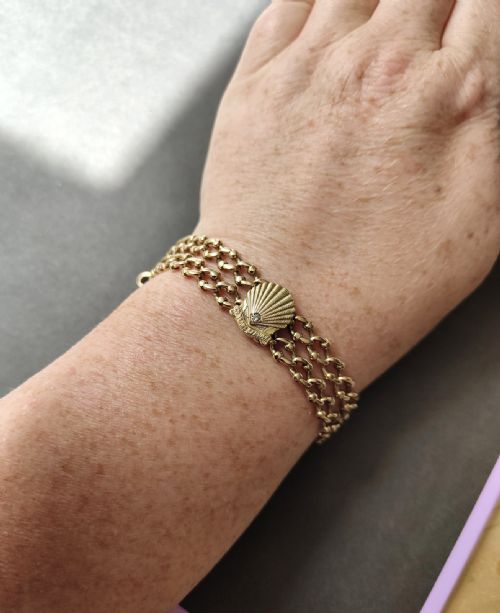 HEAVY ANTIQUE 9CT GOLD BRACELET WITH SHELL DIAMOND - ADDITIONAL PHOTO 10