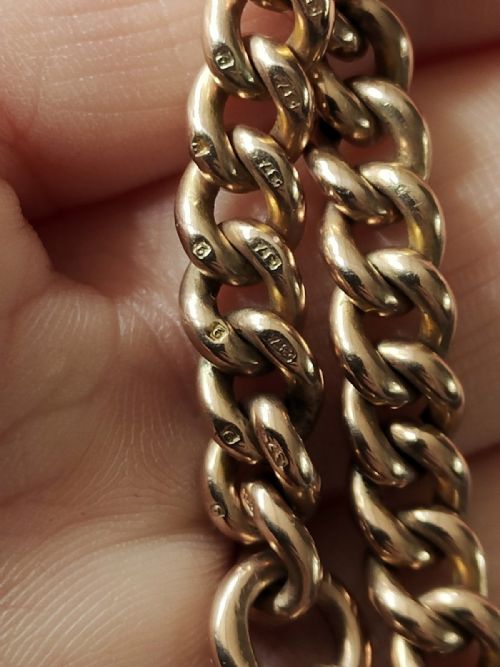 HEAVY ANTIQUE SOLID 9CT ROSE GOLD CURB BRACELET 208G - ADDITIONAL PHOTO 6
