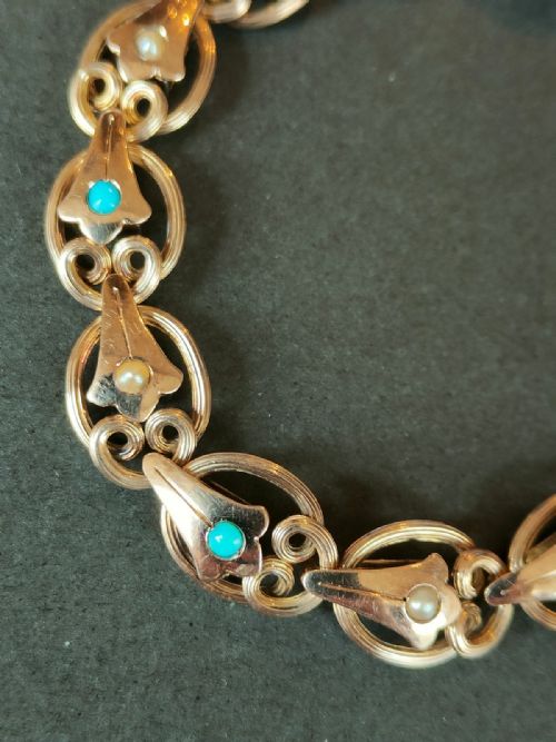 RARE EDWARDIAN 9CT ROSE GOLD TURQUOISE EXPANDABLE BRACELET - ADDITIONAL PHOTO 2