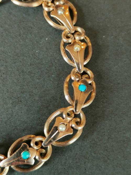 RARE EDWARDIAN 9CT ROSE GOLD TURQUOISE EXPANDABLE BRACELET - ADDITIONAL PHOTO 3