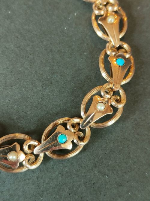 RARE EDWARDIAN 9CT ROSE GOLD TURQUOISE EXPANDABLE BRACELET - ADDITIONAL PHOTO 5