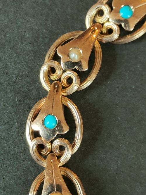 RARE EDWARDIAN 9CT ROSE GOLD TURQUOISE EXPANDABLE BRACELET - ADDITIONAL PHOTO 6