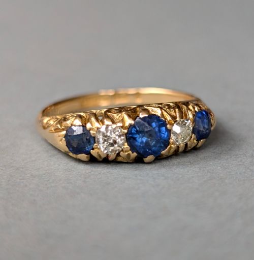 ANTIQUE 18CT GOLD SAPPHIRE DIAMOND RING - ADDITIONAL PHOTO 1