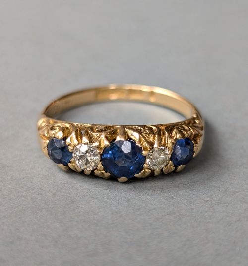 ANTIQUE 18CT GOLD SAPPHIRE DIAMOND RING - ADDITIONAL PHOTO 2