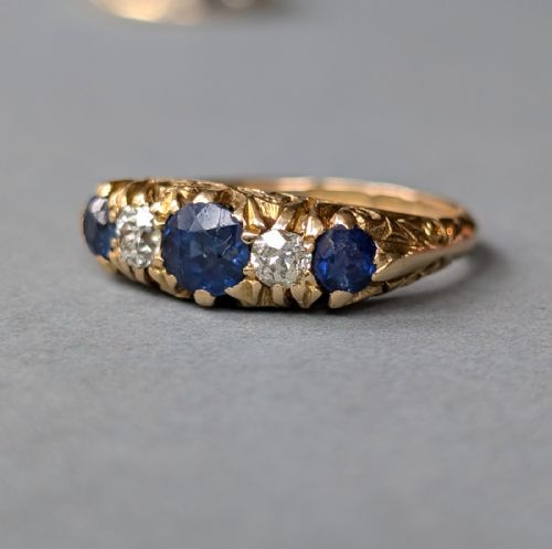 ANTIQUE 18CT GOLD SAPPHIRE DIAMOND RING - ADDITIONAL PHOTO 3