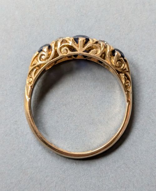 ANTIQUE 18CT GOLD SAPPHIRE DIAMOND RING - ADDITIONAL PHOTO 4