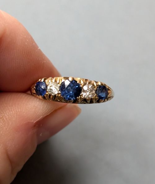 ANTIQUE 18CT GOLD SAPPHIRE DIAMOND RING - ADDITIONAL PHOTO 5