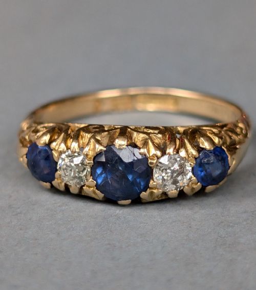 ANTIQUE 18CT GOLD SAPPHIRE DIAMOND RING - ADDITIONAL PHOTO 6