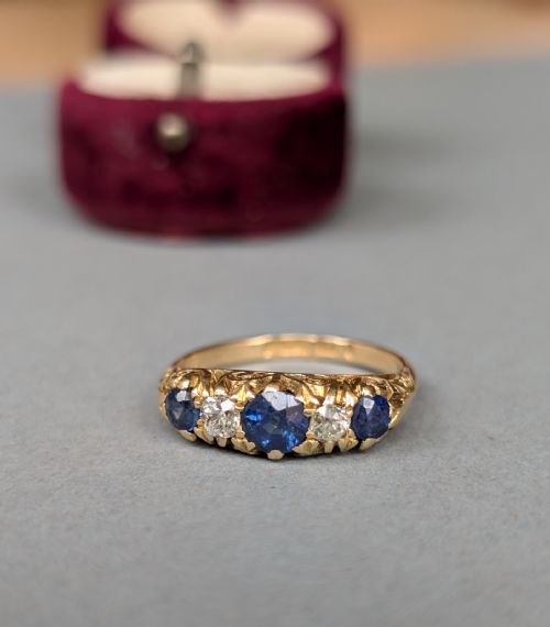 ANTIQUE 18CT GOLD SAPPHIRE DIAMOND RING - ADDITIONAL PHOTO 8