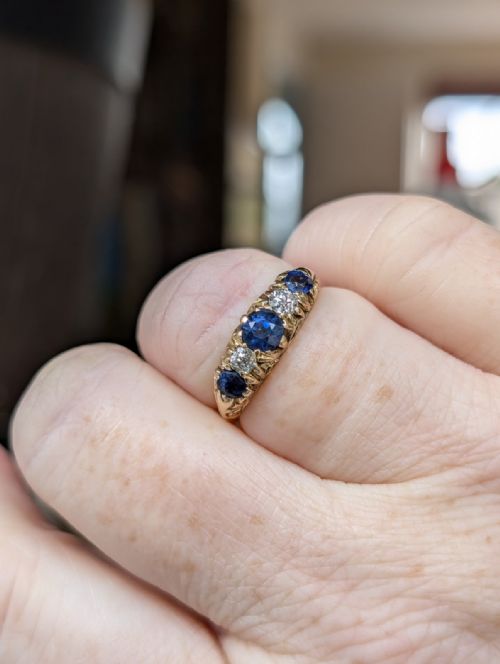 ANTIQUE 18CT GOLD SAPPHIRE DIAMOND RING - ADDITIONAL PHOTO 9