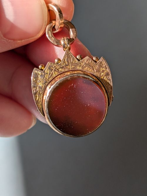 ANTIQUE 9CT ROSE GOLD SPINNING FOB - ADDITIONAL PHOTO 3