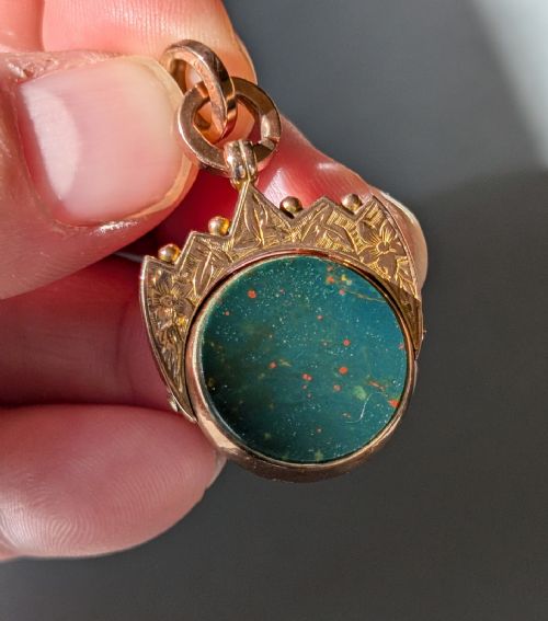 ANTIQUE 9CT ROSE GOLD SPINNING FOB - ADDITIONAL PHOTO 4