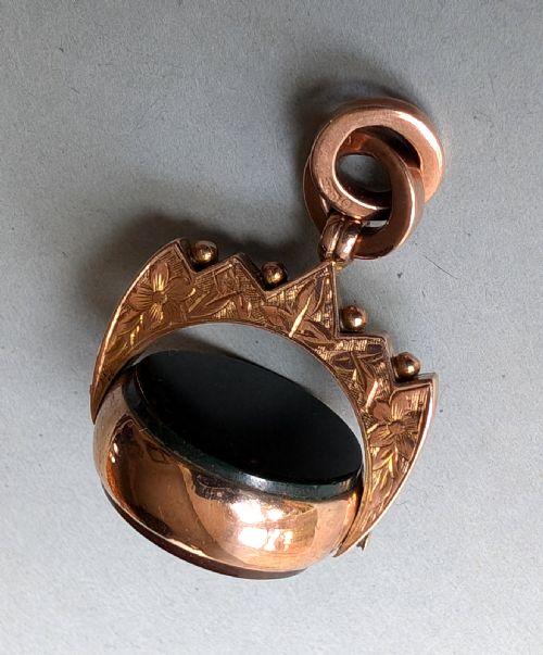 ANTIQUE 9CT ROSE GOLD SPINNING FOB - ADDITIONAL PHOTO 8