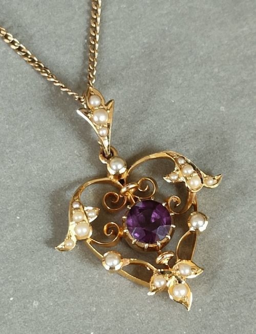 VICTORIAN 15CT GOLD AMETHYST HEART PENDANT - ADDITIONAL PHOTO 1
